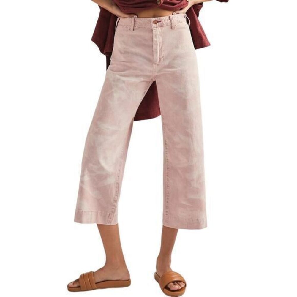 Anthropologie Pink Cropped Wide-Leg Pants